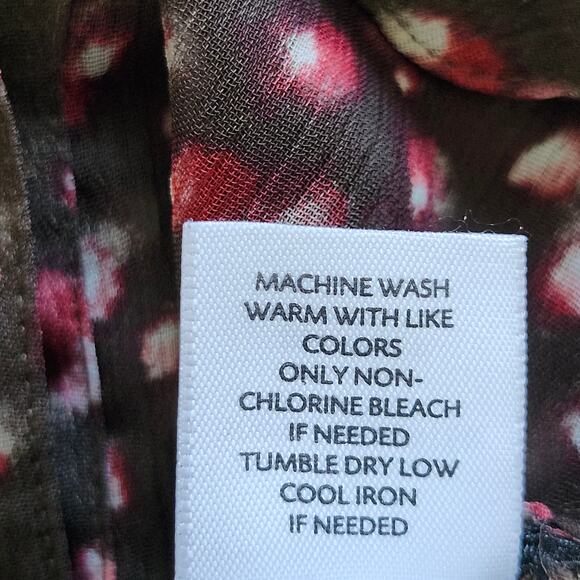 J Jill Deep Brown Sheer Polka Dot Print Button Down Tunic Size Petite Large - Picture 5 of 11